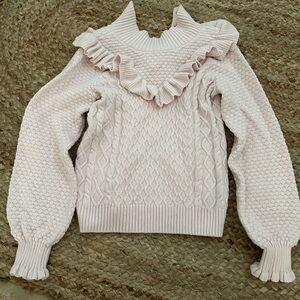 CABLE KNIT RUFFLE SWEATER